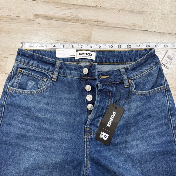 NWT RSQ High Rise Straight Leg Jeans Med Wash Distressed Button Fly Womens Sz 27 - Picture 7 of 9
